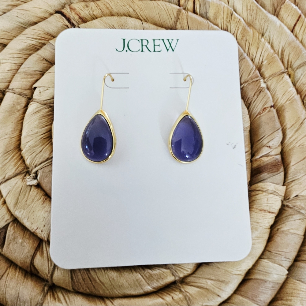 J.Crew Gold Teardrop Amethyst-Color Drop Earrings New! - Picture 2 of 3